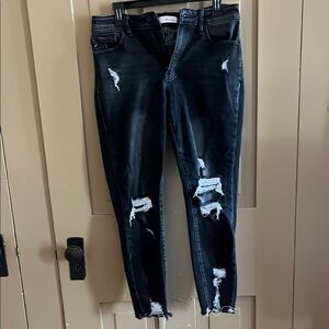 KanCan Black Ankle Cropped Distressed Jeans